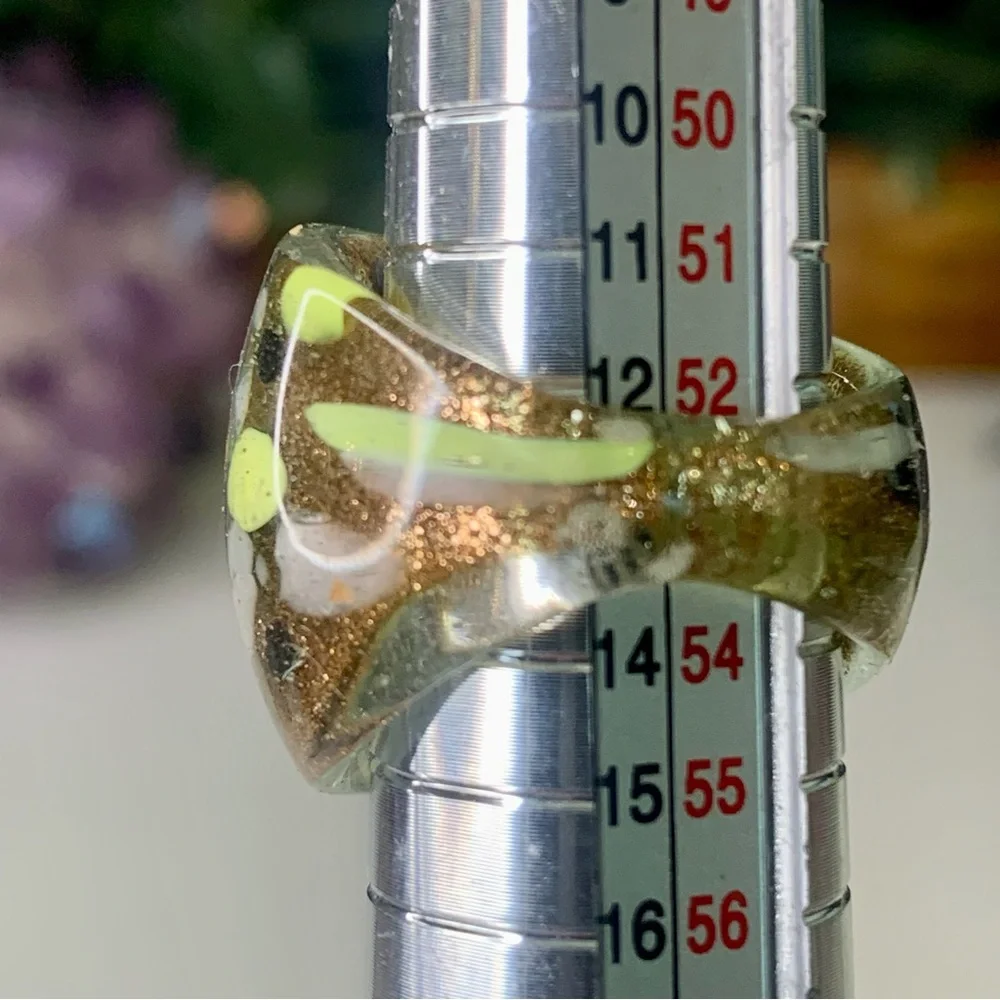 VTG Murano Style Art Glass Hand Blown Gold Foil Lampwork Confetti Dome Ring SZ 7